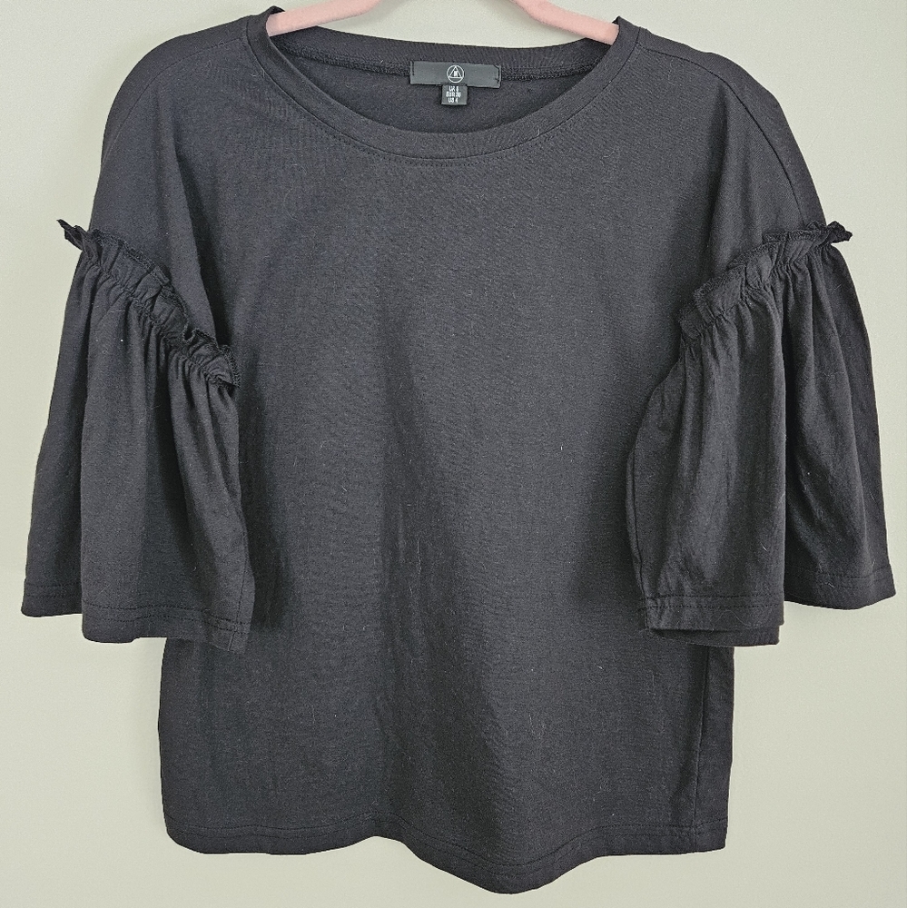 Missguided Black Shirt Bell Ruffle Sleeve Size 4 US